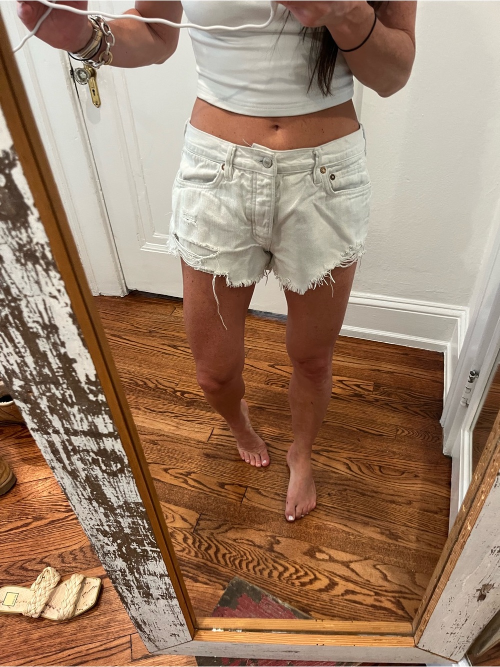 White Free People Frayed Hem Denim Shorts